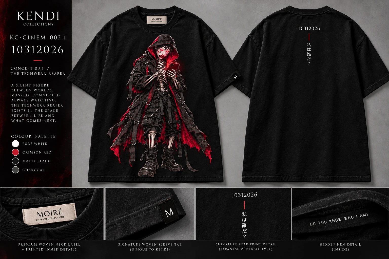 KC-CINEM 003.1 Techcare Reaper black graphic tee front and back design by Kendi Collections for MOIRÉ.