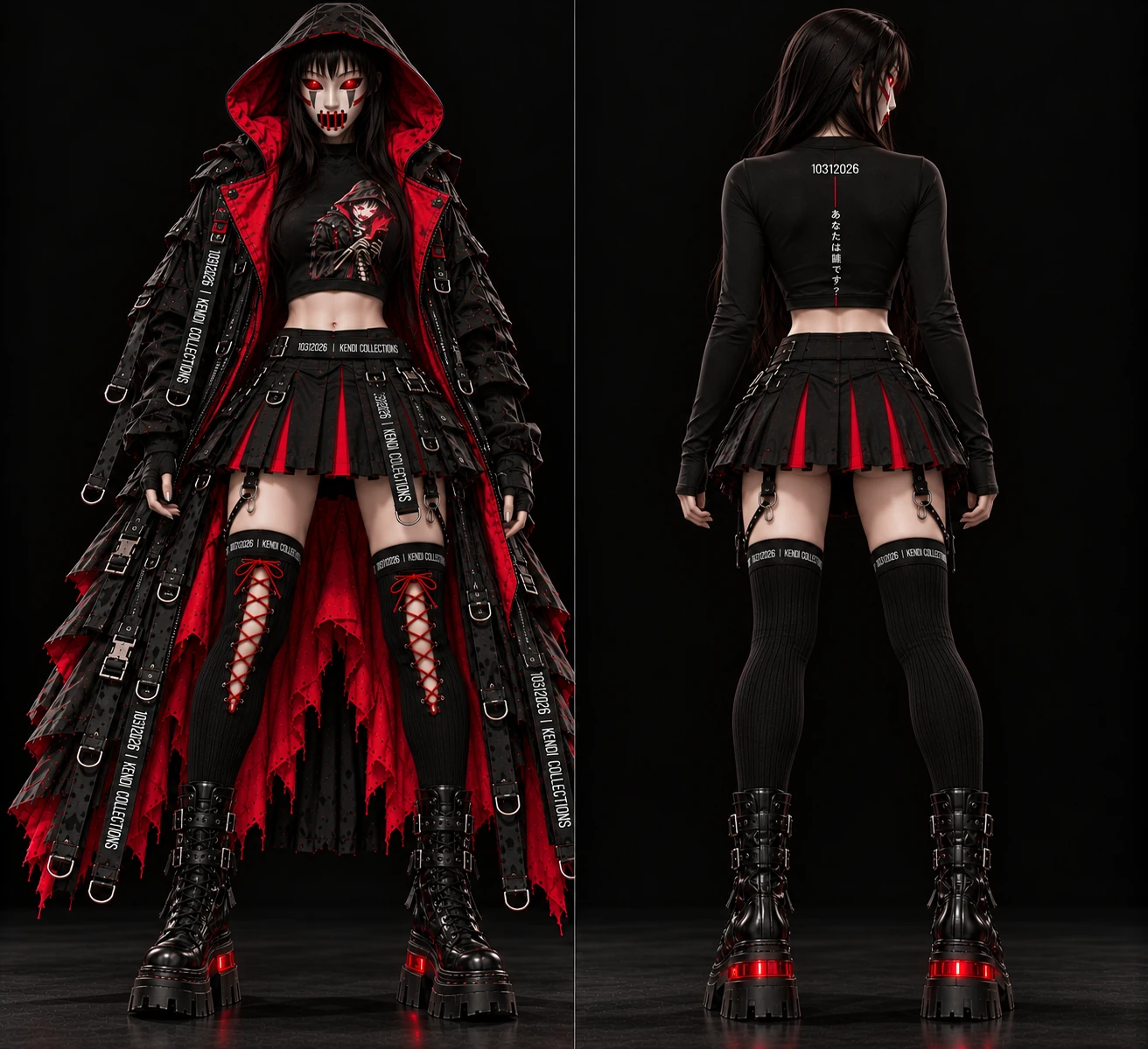 KC-CINEM 003.1 Techcare Reaper women's configuration ensemble visualization, front and back.